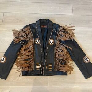3B West Genuine Leather Fringe Jacket Western Cowboy Native American Rodeo 4XL